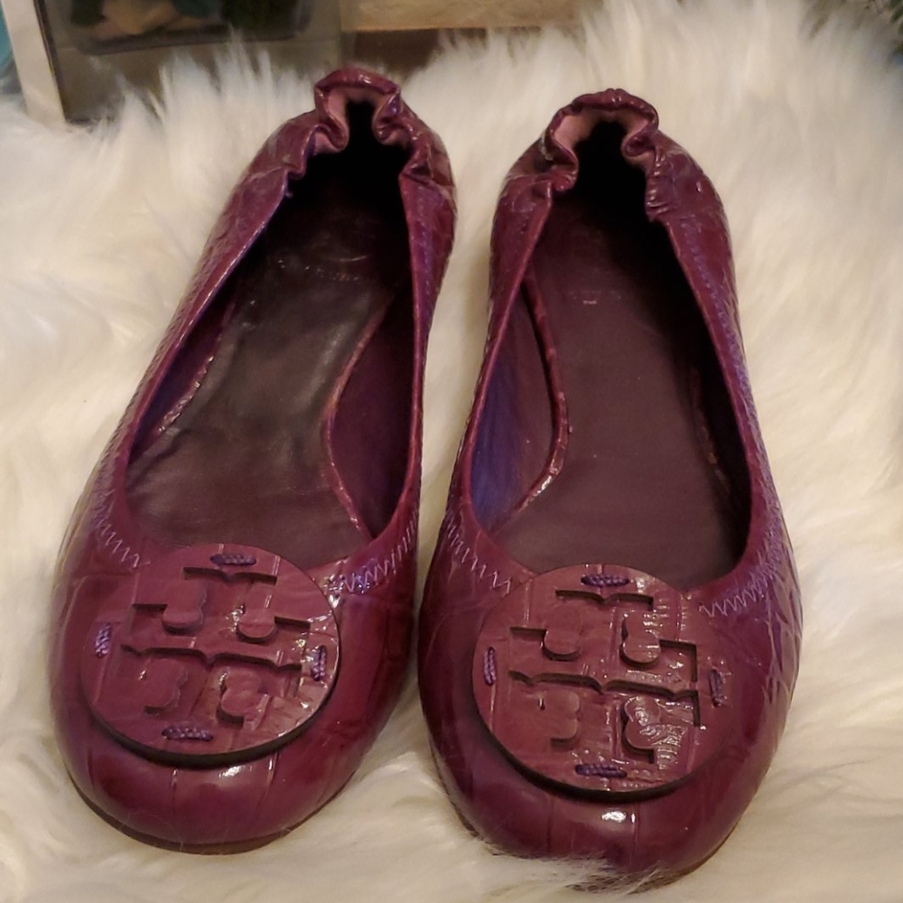 Tory Burch Croc Embossed Ballerina Shoes 6.5